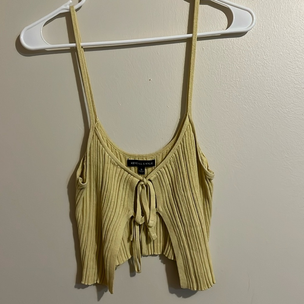 Yellow open tie front crop top